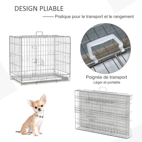 Cage Pour Chien Pliable Plateau Amovible 2 Portes Verrouillables