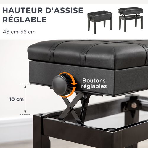 Banquette Piano Coffre Intégré Hauteur Réglable Noir