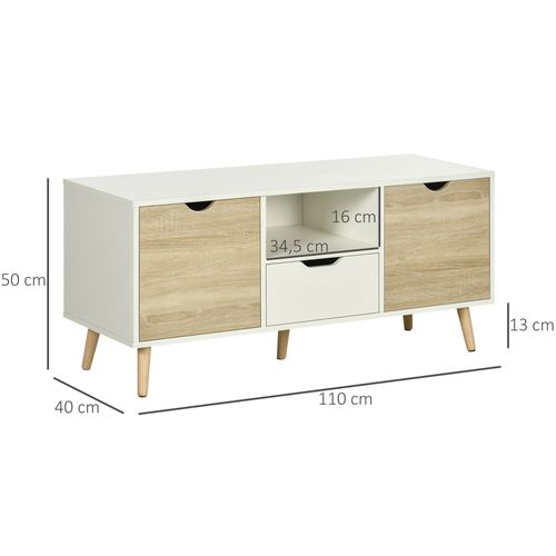 Meuble TV Style Scandinave 2 Portes Tiroir Niche Blanc Chêne Clair
