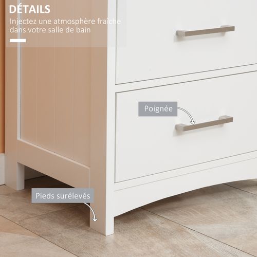 Meuble Colonne Salle De Bain - 3 Tiroirs, Niche - Blanc Gris