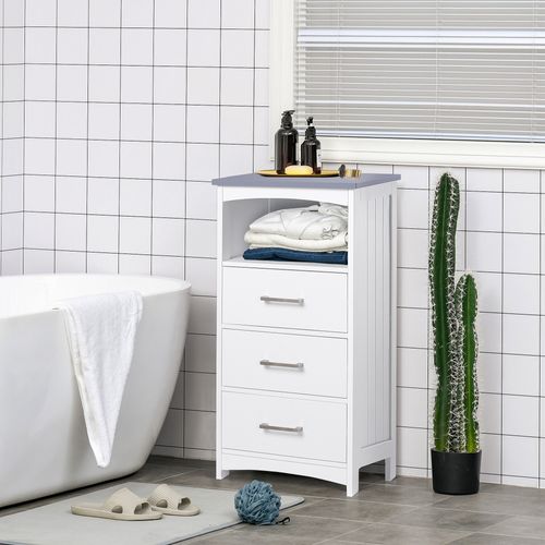 Meuble Colonne Salle De Bain - 3 Tiroirs, Niche - Blanc Gris