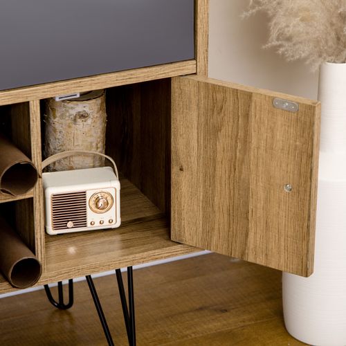 Meuble TV Design Industriel Graphique Métal Noir Aspect Bois