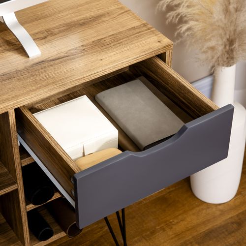 Meuble TV Design Industriel Graphique Métal Noir Aspect Bois