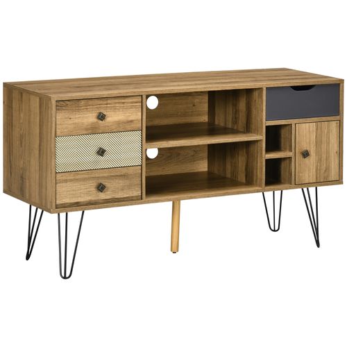 Meuble TV Design Industriel Graphique Métal Noir Aspect Bois