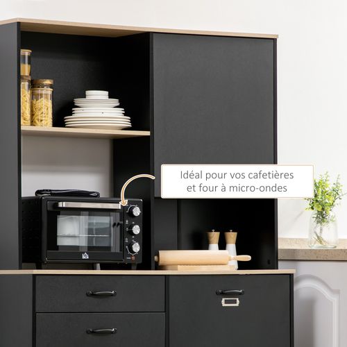 Buffet Haut Design Industriel Noir Aspect Chêne Clair