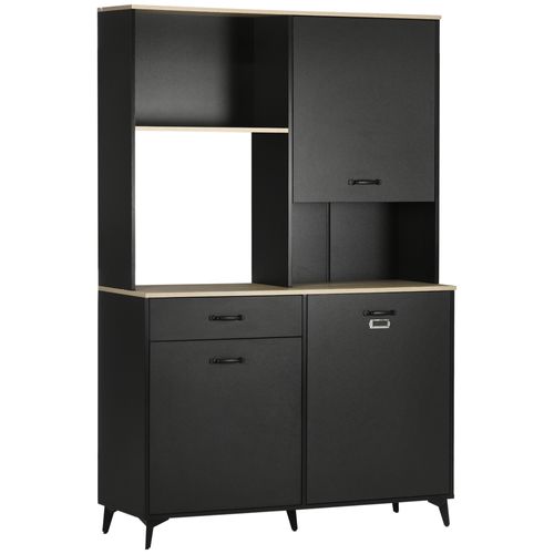 Buffet Haut Design Industriel Noir Aspect Chêne Clair