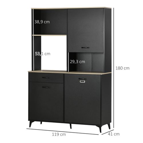 Buffet Haut Design Industriel Noir Aspect Chêne Clair
