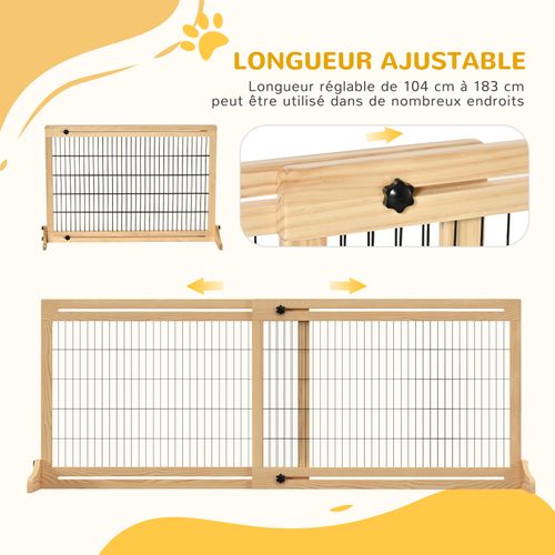 Barrière De Sécurité Chien Autoportante Longueur Réglable Bois Pin