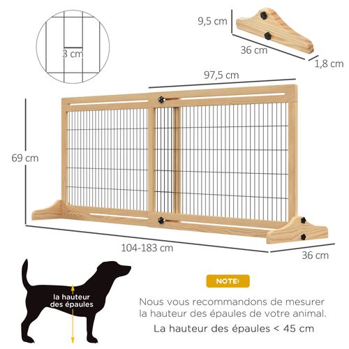 Barrière De Sécurité Chien Autoportante Longueur Réglable Bois Pin