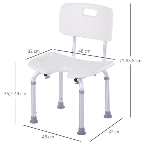 Chaise De Douche Assise Hauteur Réglable Alu Hdpe Blanc