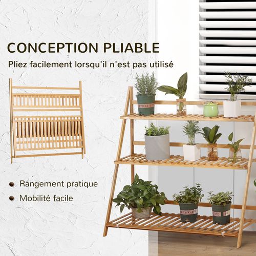 Étagère Échelle à Fleurs En Bois De Bambou Pliable