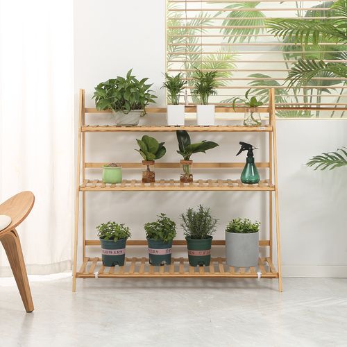 Étagère Échelle à Fleurs En Bois De Bambou Pliable