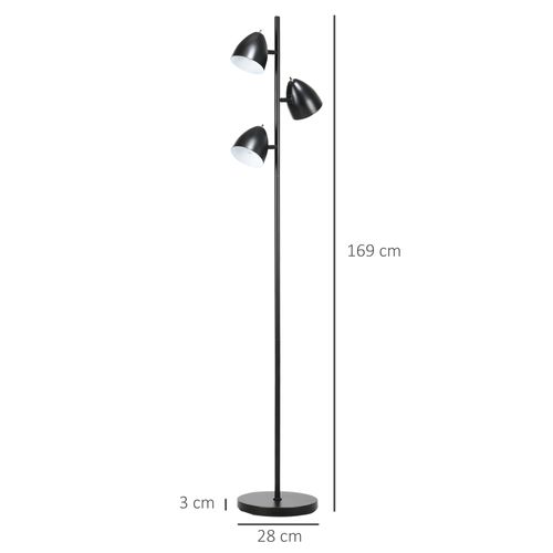 Lampadaire Design Industriel 3 Abats-jours Orientables Acier Noir