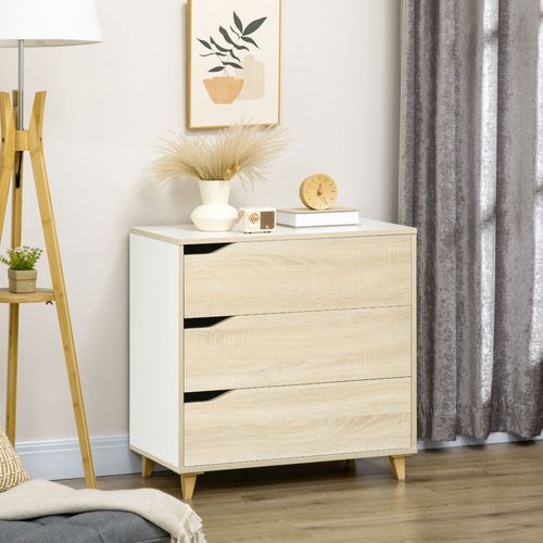 Commode Design Scandinave 3 Tiroirs Blanc Aspect Bois Clair
