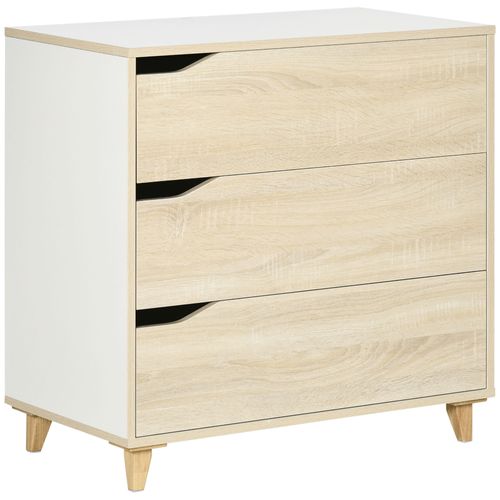 Commode Design Scandinave 3 Tiroirs Blanc Aspect Bois Clair