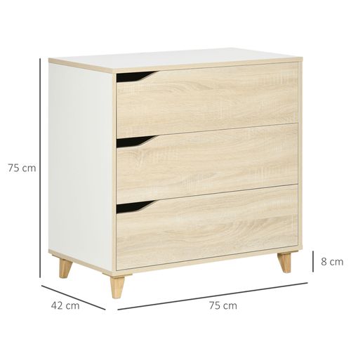 Commode Design Scandinave 3 Tiroirs Blanc Aspect Bois Clair