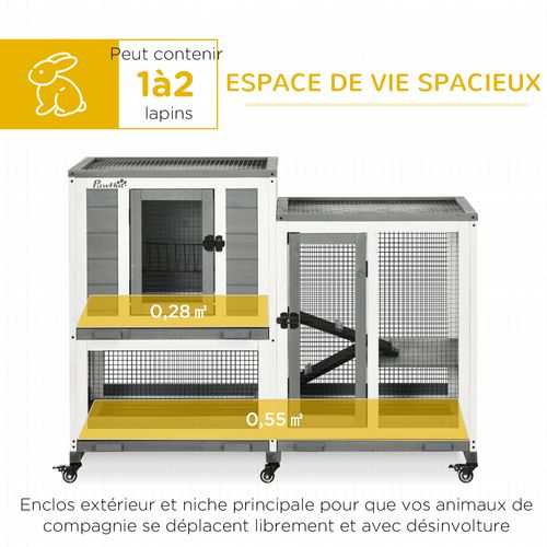 Clapier à Lapin Sur Roulettes 3 Niveaux Bois Sapin Acier