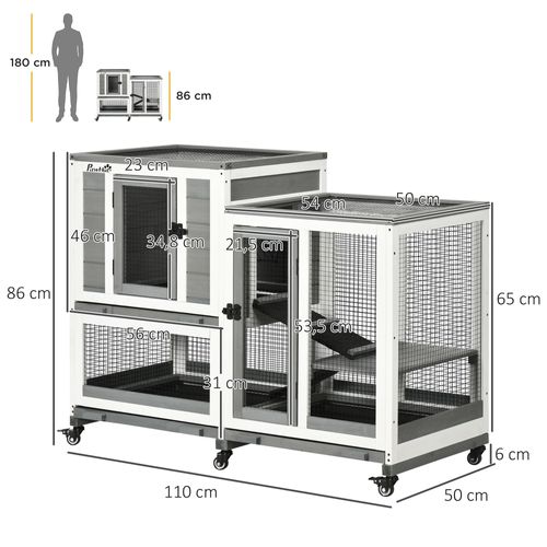 Clapier à Lapin Sur Roulettes 3 Niveaux Bois Sapin Acier