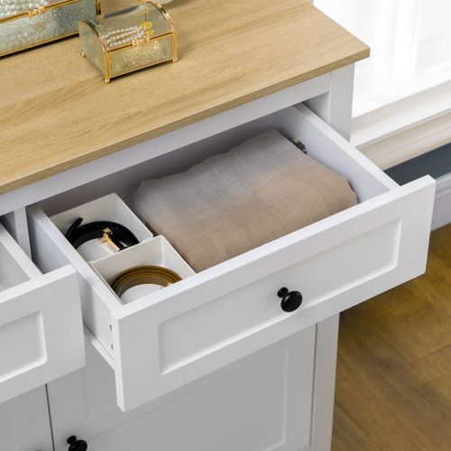 Buffet 2 Portes Étagère 2 Tiroirs Panneaux Blanc Aspect Bois Clair