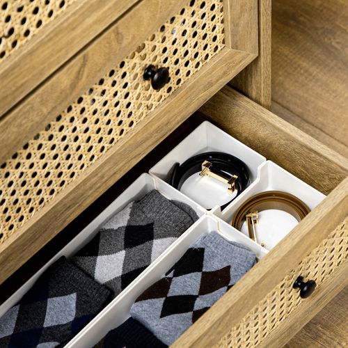 Commode 4 Tiroirs Style Bohème Rotin Aspect Bois Manguier