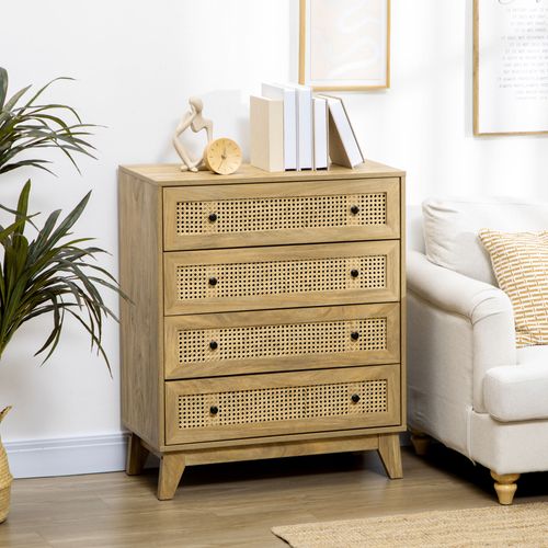 Commode 4 Tiroirs Style Bohème Rotin Aspect Bois Manguier