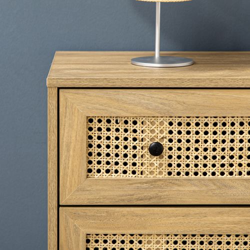 Commode 4 Tiroirs Style Bohème Rotin Aspect Bois Manguier