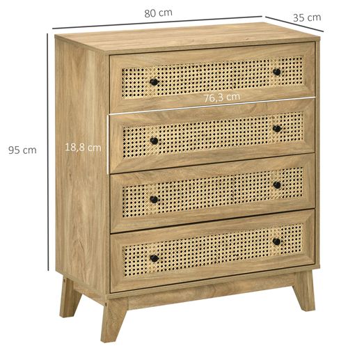 Commode 4 Tiroirs Style Bohème Rotin Aspect Bois Manguier