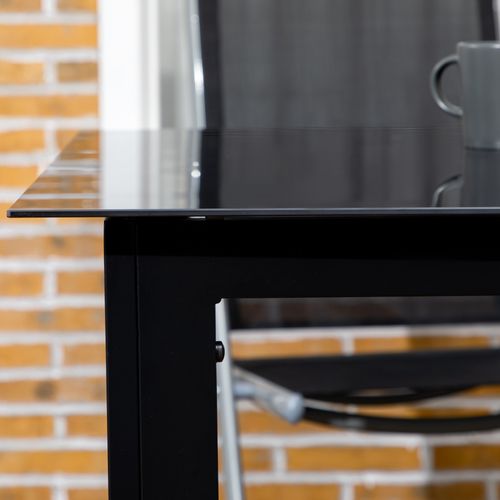 Table De Jardin 6 Personnes Alu. Plateau Verre Trempé Noir