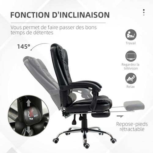 Fauteuil De Bureau Manager Inclinable Repose-pied Intégré Revêtement Synthétique