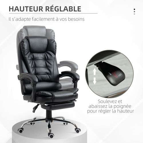 Fauteuil De Bureau Manager Inclinable Repose-pied Intégré Revêtement Synthétique