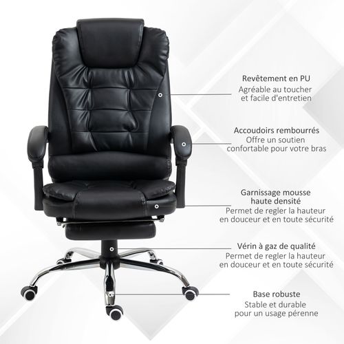 Fauteuil De Bureau Manager Inclinable Repose-pied Intégré Revêtement Synthétique
