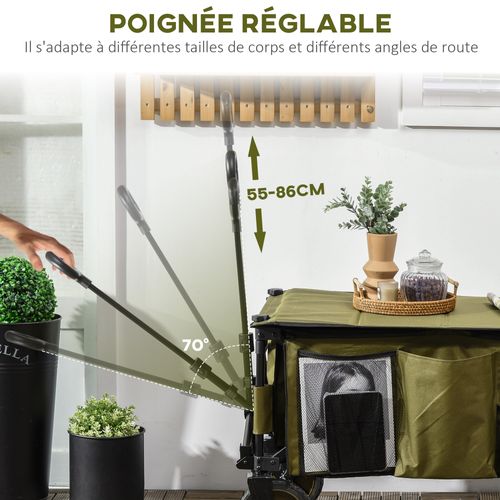 Chariot De Jardin Pliable 4 Roues Acier Polyester