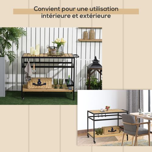 Desserte De Jardin En Bois Et Métal 2 Étagères 3 Crochets Noir Naturel