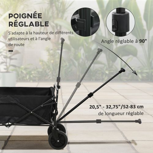 Chariot De Jardin Pliable Multi-rangement Noir