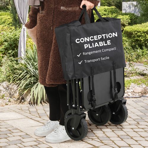 Chariot De Jardin Pliable Multi-rangement Noir