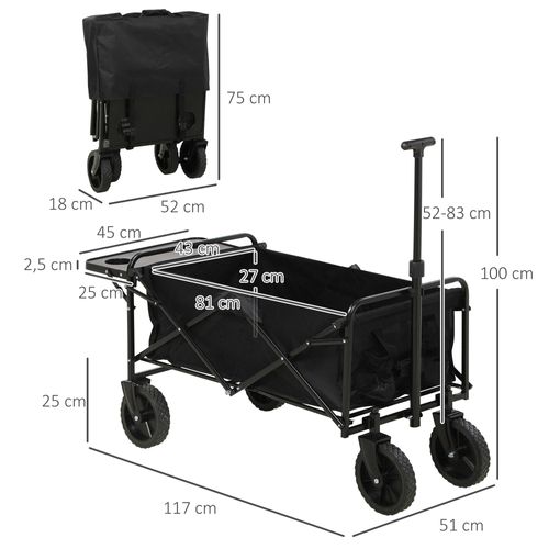 Chariot De Jardin Pliable Multi-rangement Noir