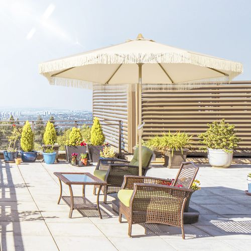 Parasol Octogonal Inclinable D. 2,65 X 2,44h M Métal Aspect Bois Tissu