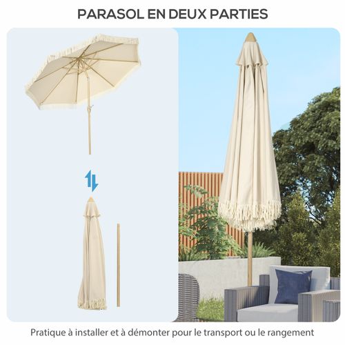 Parasol Octogonal Inclinable D. 2,65 X 2,44h M Métal Aspect Bois Tissu