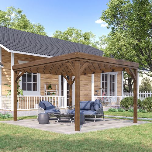 Pergola Autoportante Style Rustique Dim. 3,65l X 3l X 2,15h M Sapin Pré-huilé