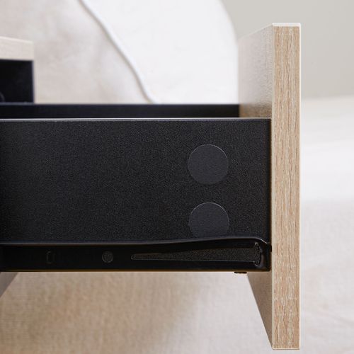 Lot De 2 Tables De Chevet Murales - Tiroir, Étagère - Chêne Clair Noir