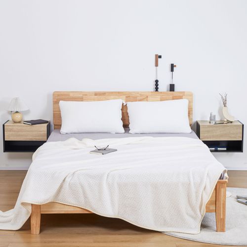 Lot De 2 Tables De Chevet Murales - Tiroir, Étagère - Chêne Clair Noir