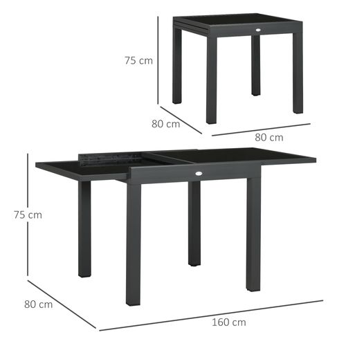Table de jardin Extensible Grande Taille Anthracite Noir