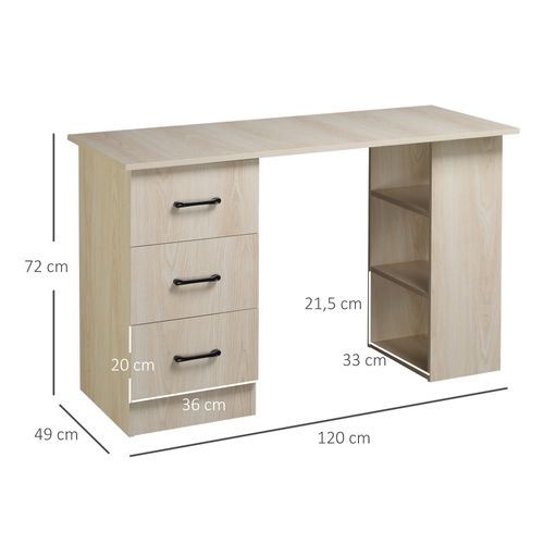 Bureau Informatique 3 Tiroirs 2 Étagères Aspect Bois