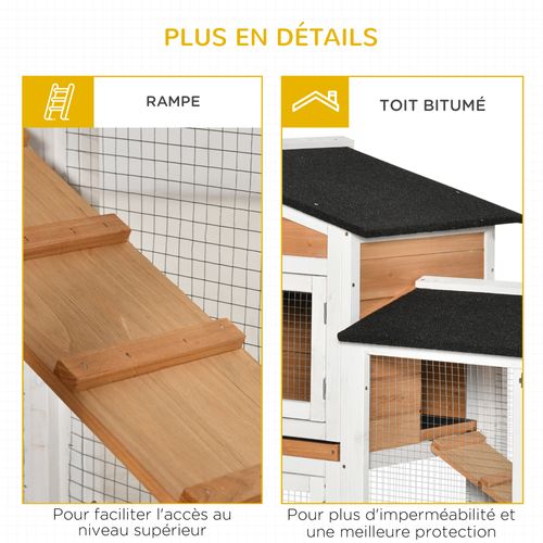 Clapier Sur Roulettes Cage à Lapins 2 Niveaux 3 Portes Bois Sapin