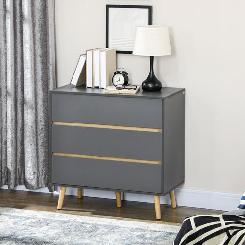 Commode 3 Tiroirs Design Scandinave Gris Aspect Bois Clair