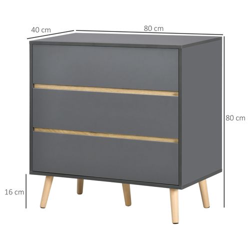 Commode 3 Tiroirs Design Scandinave Gris Aspect Bois Clair