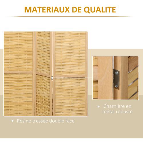 Paravent Intérieur Pliable 4 Panneaux Bois Bambou
