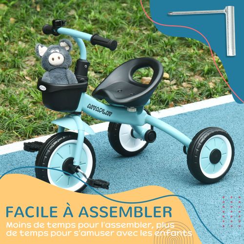 Tricycle Enfant Multi-équipé Siège Réglable Métal
