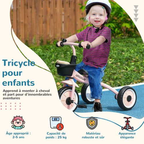 Tricycle Enfant Multi-équipé Siège Réglable Métal