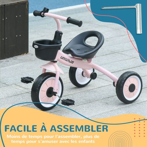 Tricycle Enfant Multi-équipé Siège Réglable Métal